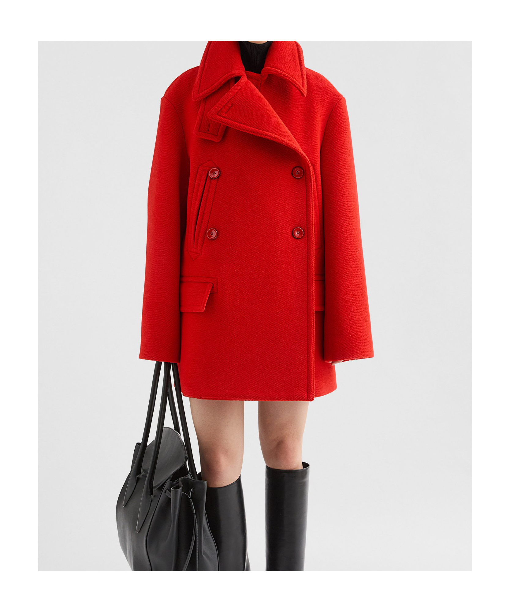 Jil Sander Double Breasted Elongated Wool Peacoat In Red