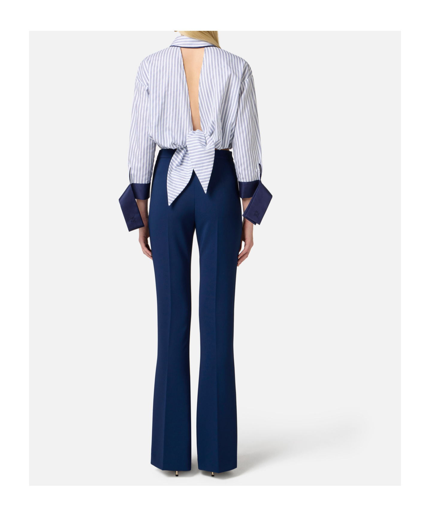Elisabetta Franchi Oltremare Striped Cropped Shirt In White