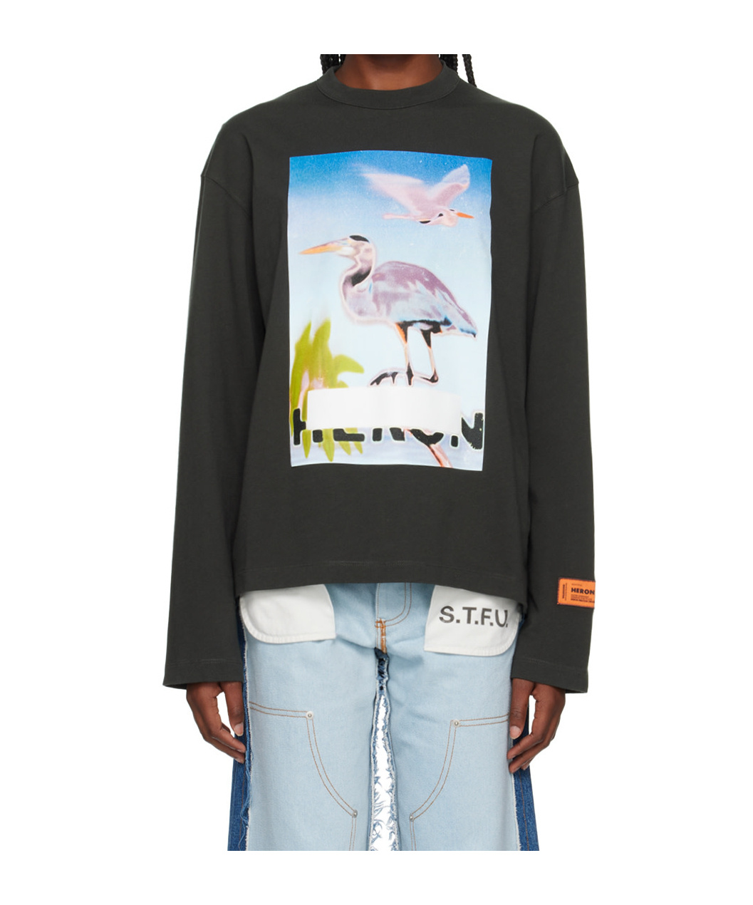 Heron Preston Womens Black Purple Censored Graphic-print Long-sleeved Cotton T-shirt In Black