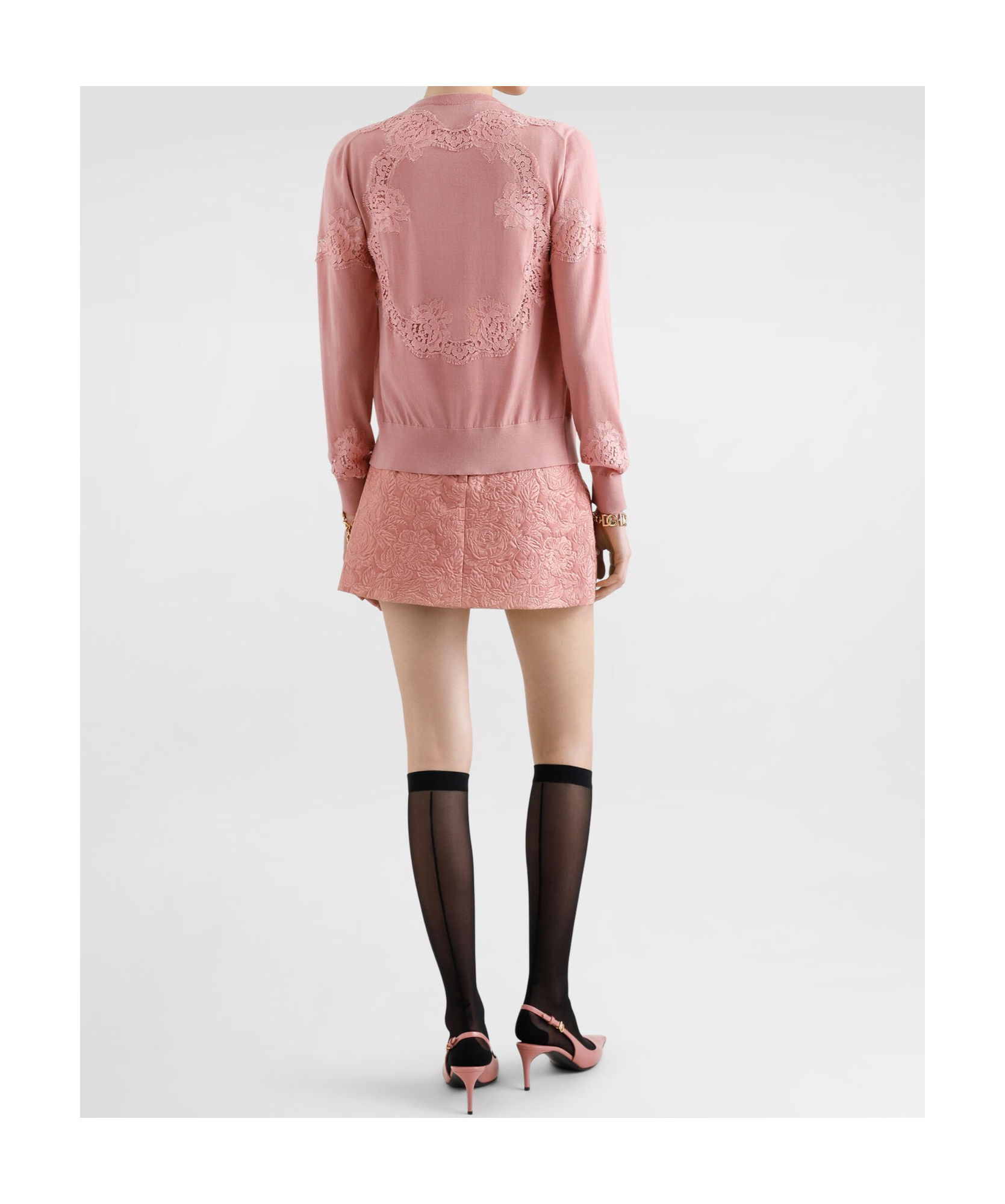 Dolce & Gabbana Floral Matrasse Embossed Jacquard Miniskirt In Pink