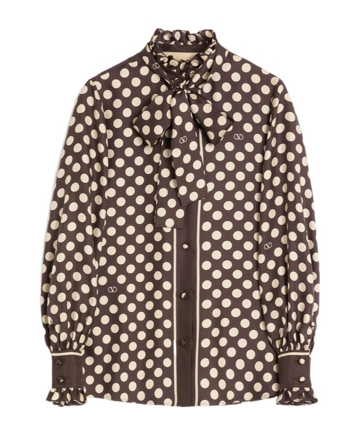 Valentino Twill Shirt With Plus De Pois Print In Brown