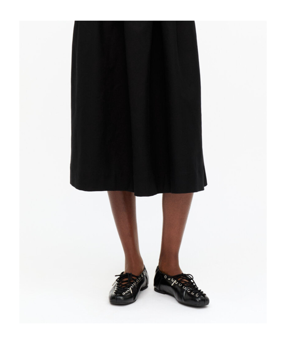 Ganni Black Lace-up Ballerinas With Metal Eyelets And Elasticized Ankle In Eco-leather Woman In Black