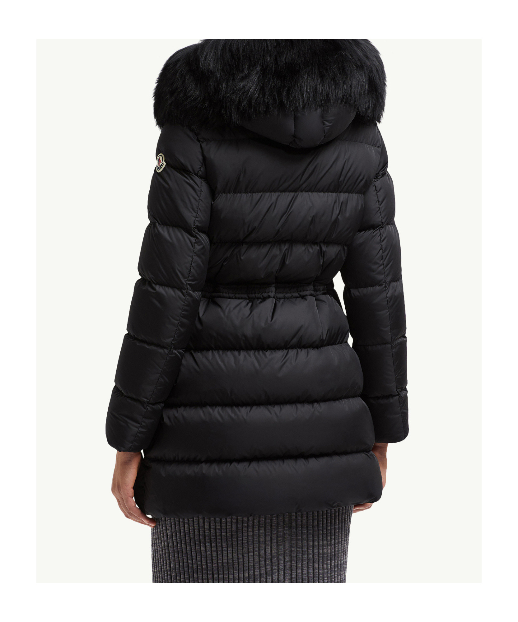 Moncler Aphroti Hooded Shearling-trimmed Long Down Jacket In Black