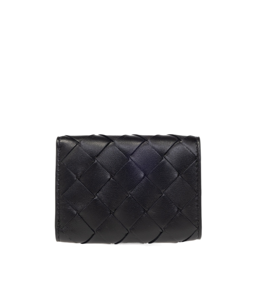 Bottega Veneta Intrecciato Tri-fold Wallet In Black