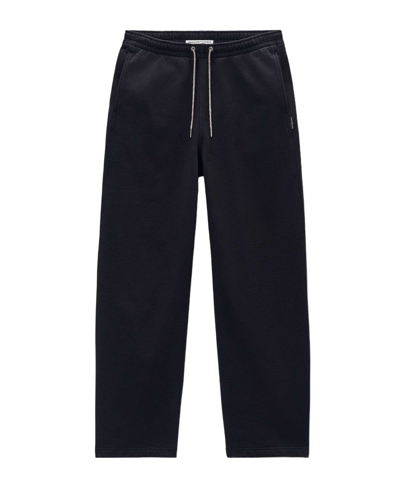 Alexander Wang Black Cotton Terry Sweatpant With Crystal Hotfix Drawcord In Black