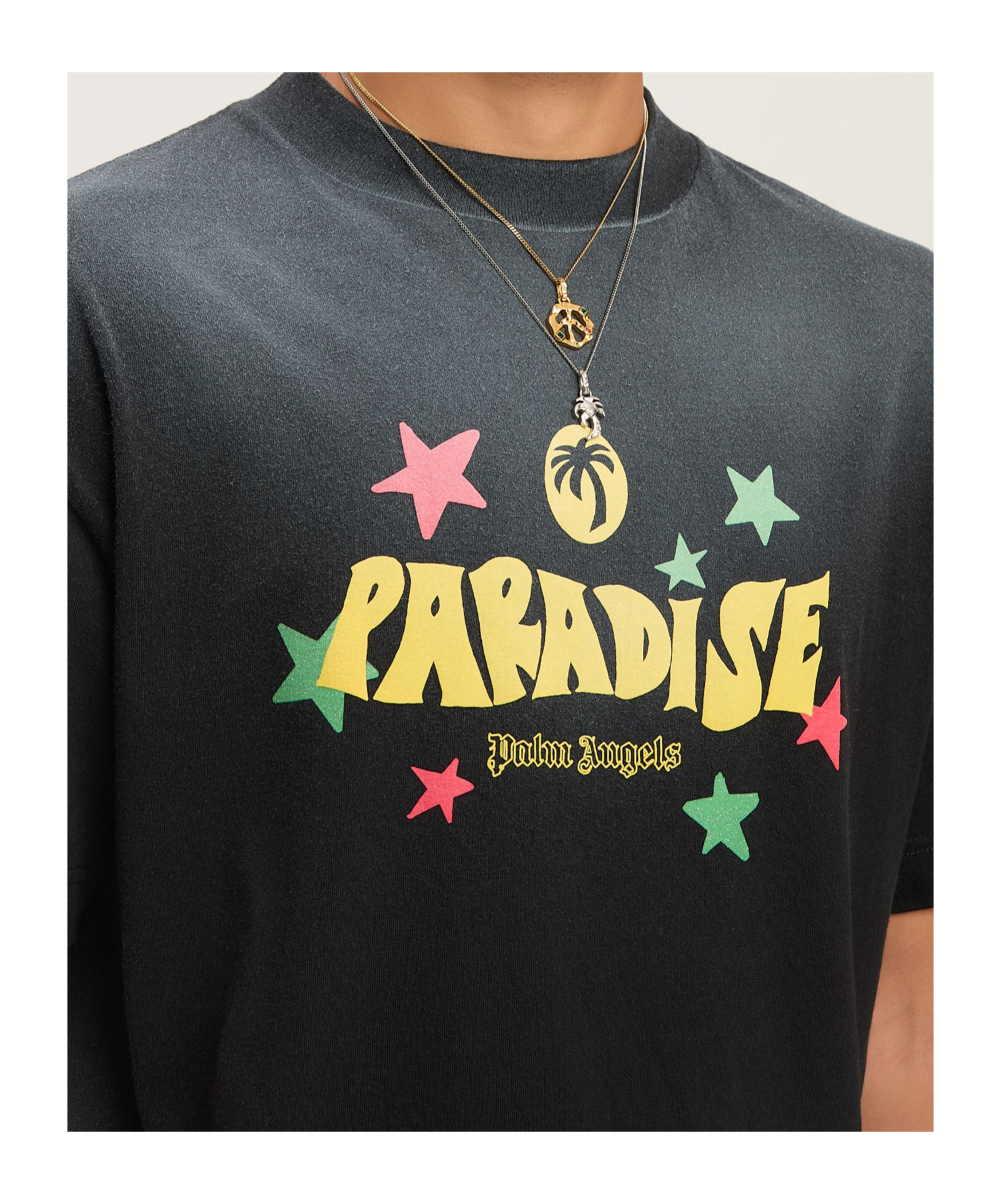 Palm Angels Paradise Print T-shirt In Black