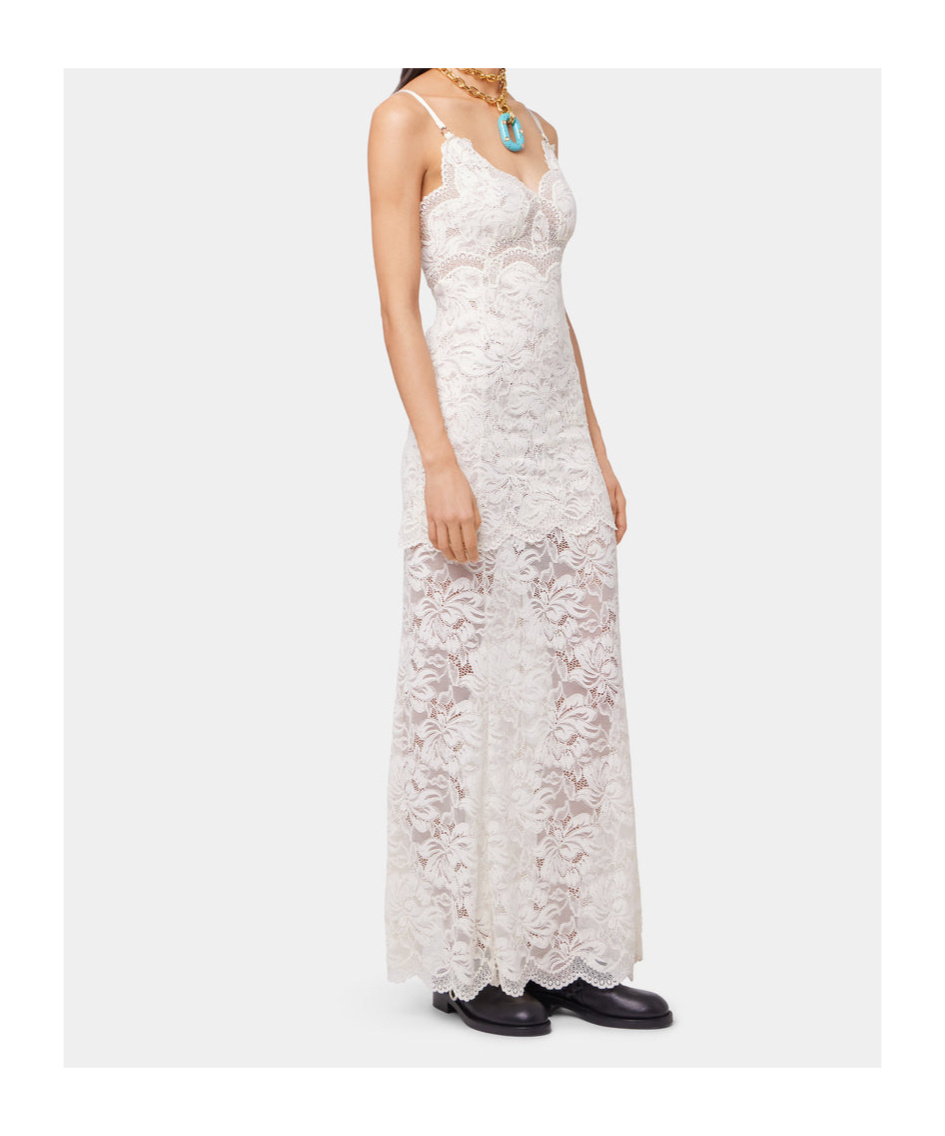 Rabanne Ivory White Long Dress With Lace-effect In White