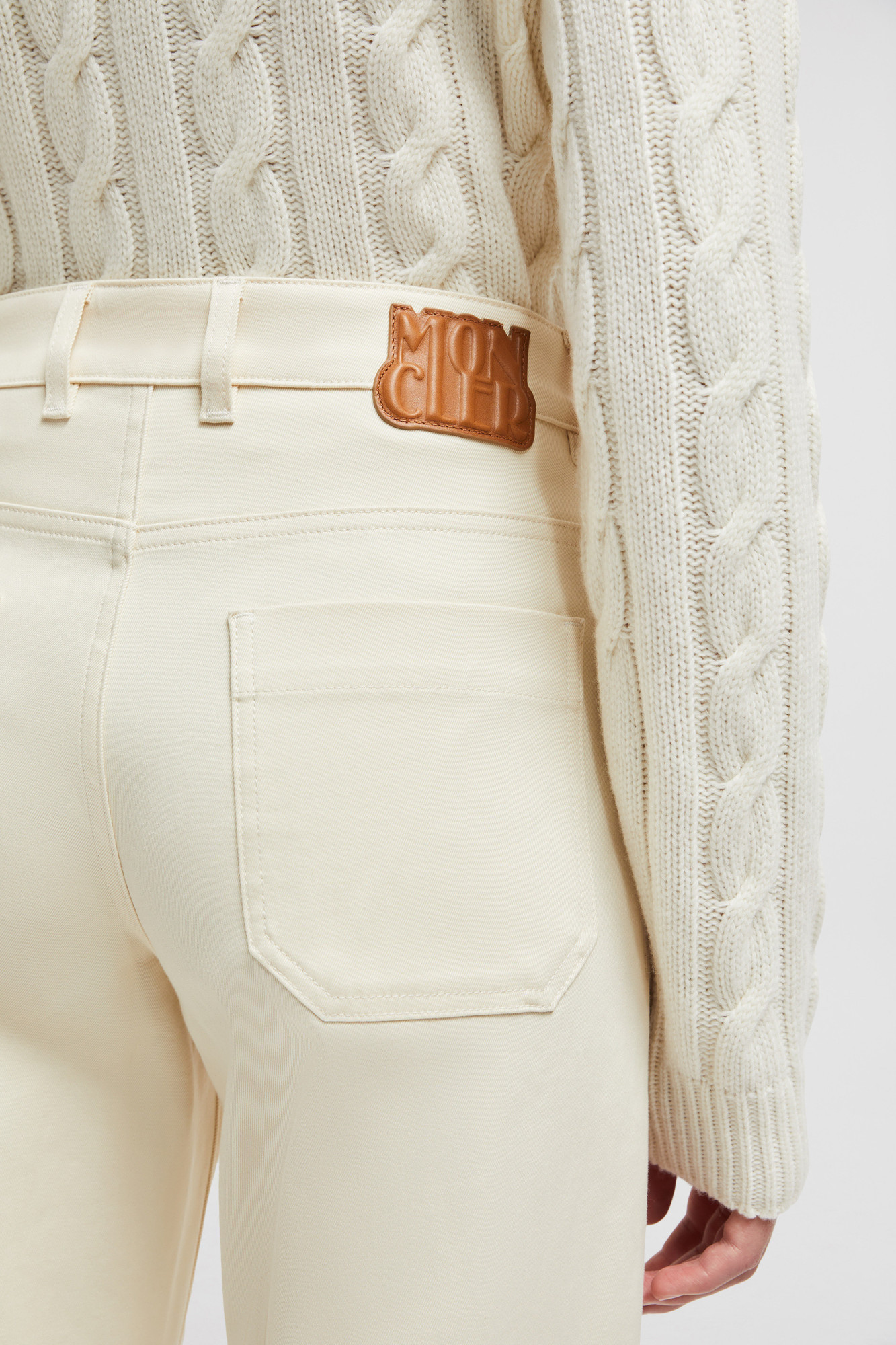 Shop Moncler Cotton Gabardine Straight Leg Trousers In Nude