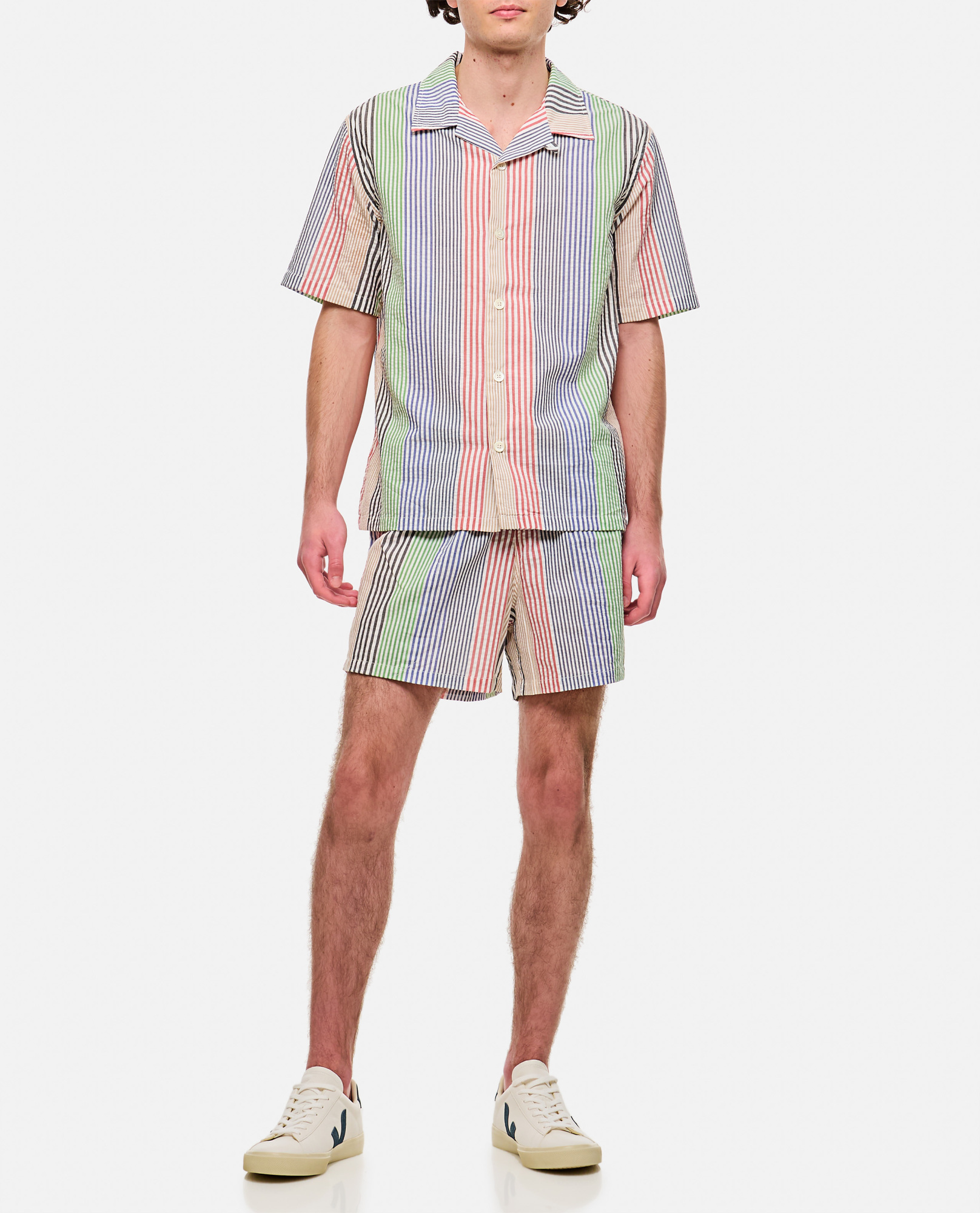 Howlin' Striped-pattern Seersucker-texture Shorts In Multicolor