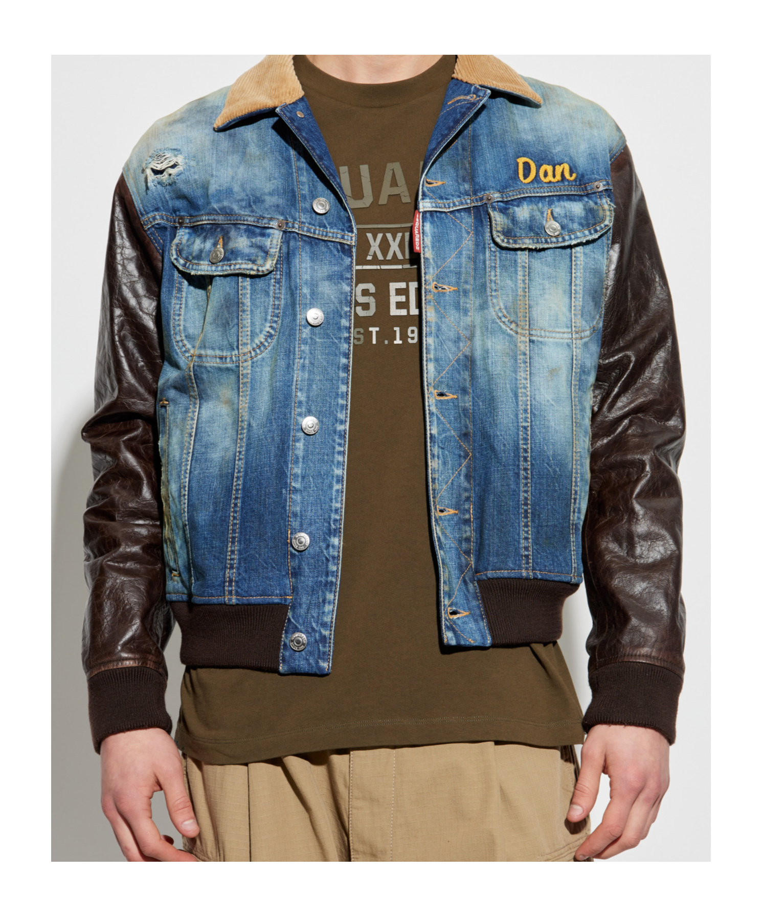 Shop Dsquared2 Mixed-material Denim Jacket In Blue