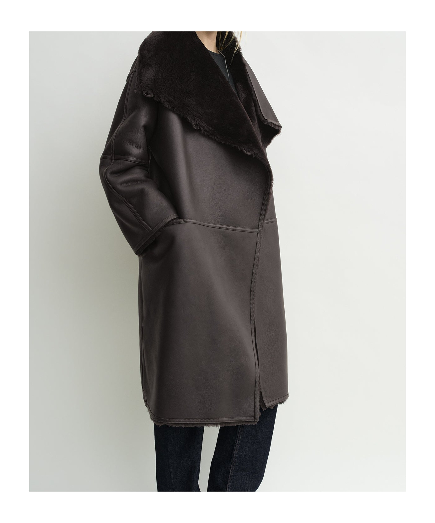 Totême Paneled Shearling Coat In Brown
