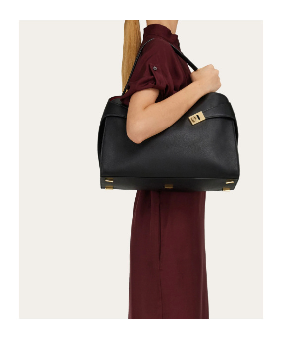 Shop Ferragamo Hug Soft Two-color Shoulder Bag In Black