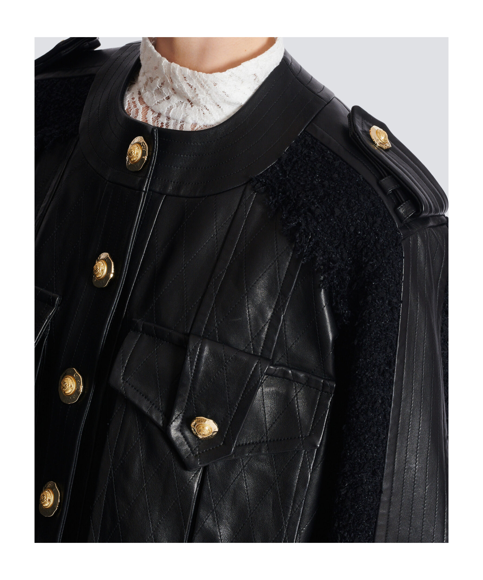 Balmain Quilted Leather And Tweed Bomber Jacket