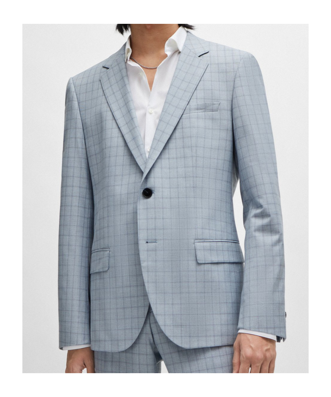 Hugo Boss Slim-fit Suit In Checked Performance-stretch Material In Blue
