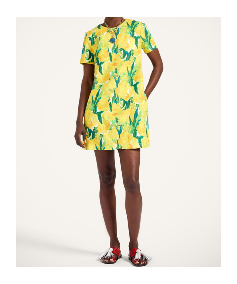 La Doublej Swing Lemon-print Shift Mini Dress In Yellow