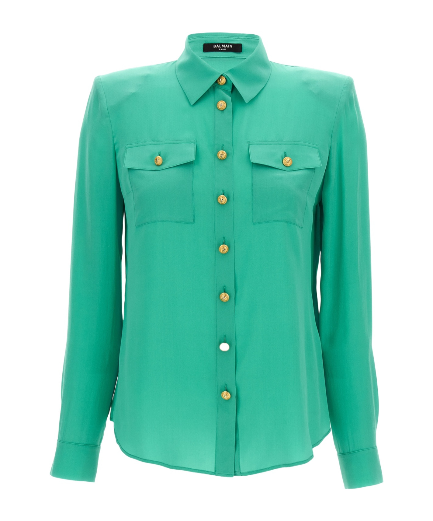 Balmain Logo Button Shirt Shirt And Blouse Light Blue In Green