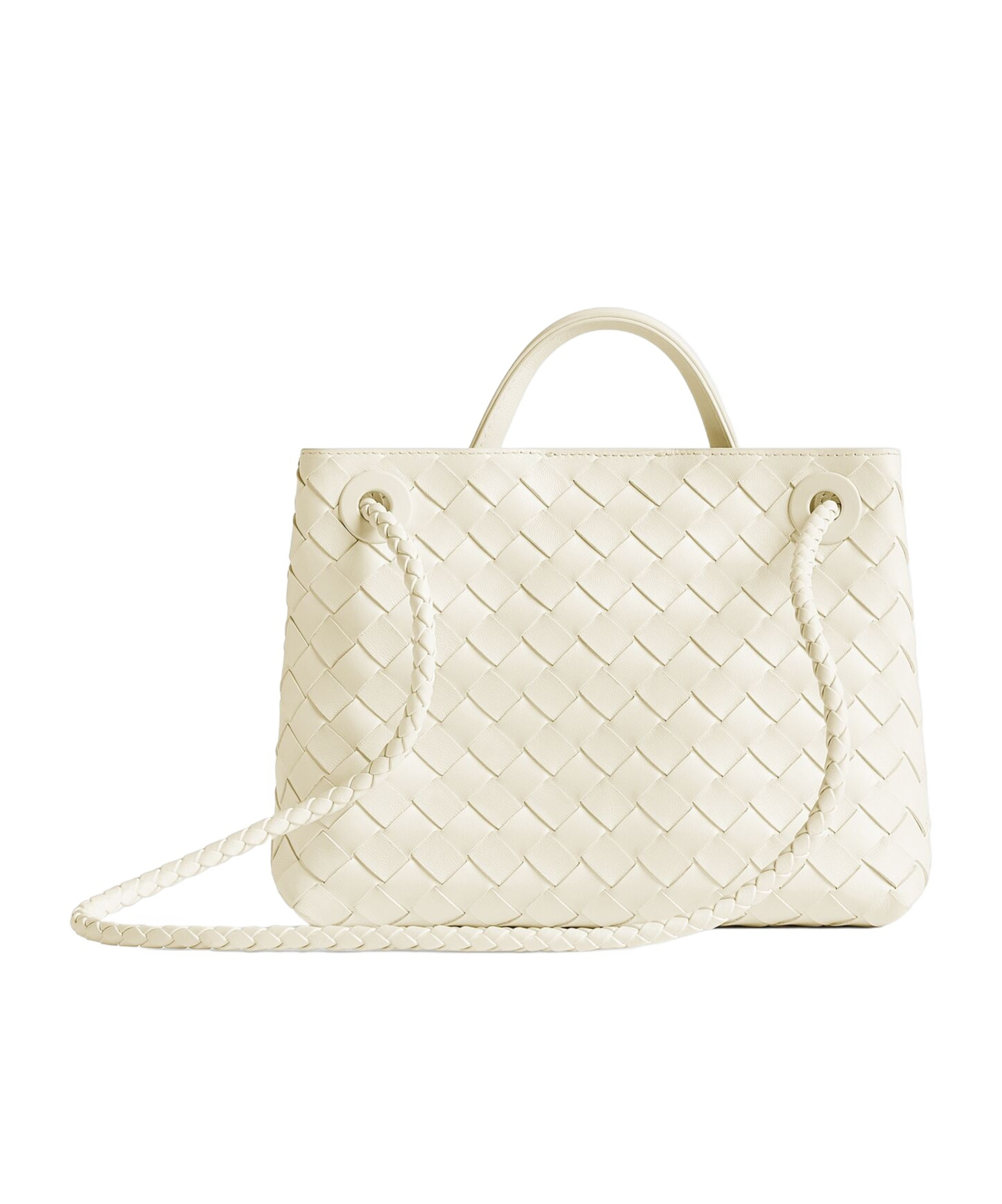 Bottega Veneta Small Andiamo Knitted Pattern Shoulder Bag In White