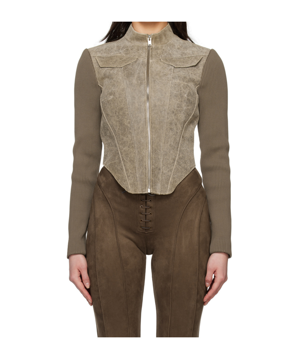 Misbhv Fitted Leather Jacket In Brown
