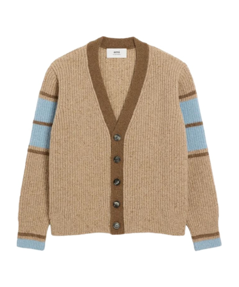 Ami Alexandre Mattiussi Ami Paris Ami Striped Wool Cardigan In Brown
