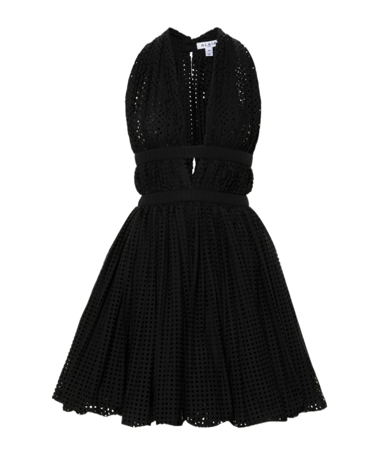 ALAÏA ALAIA PERFORATED V-NECK MINI DRESS 