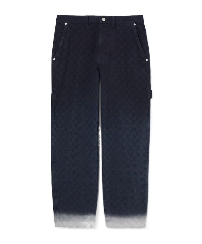 Gucci Bleached Gg Cotton Denim Jacquard Pant In Blue