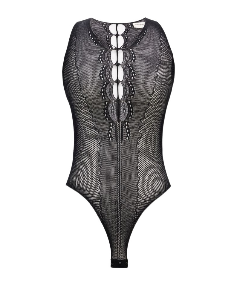 Saint Laurent Knitted Fishnet Jumpsuit In Black