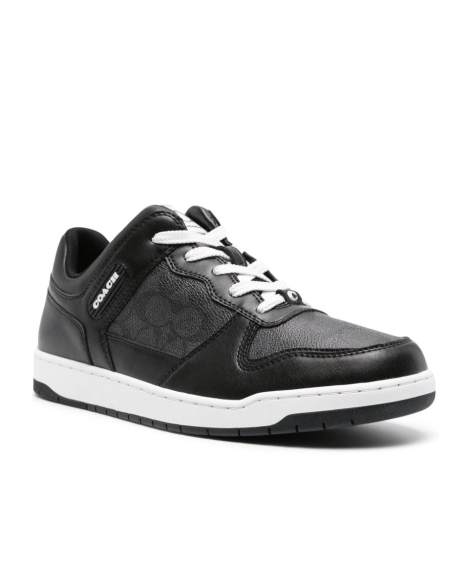 Coach Logo-debossed Panelled Leather Sneakers In Black