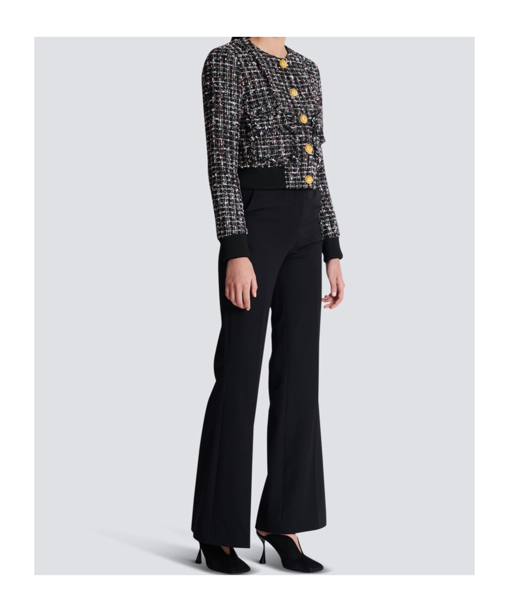 Shop Balmain Tweed Jacket With Buttons In Black