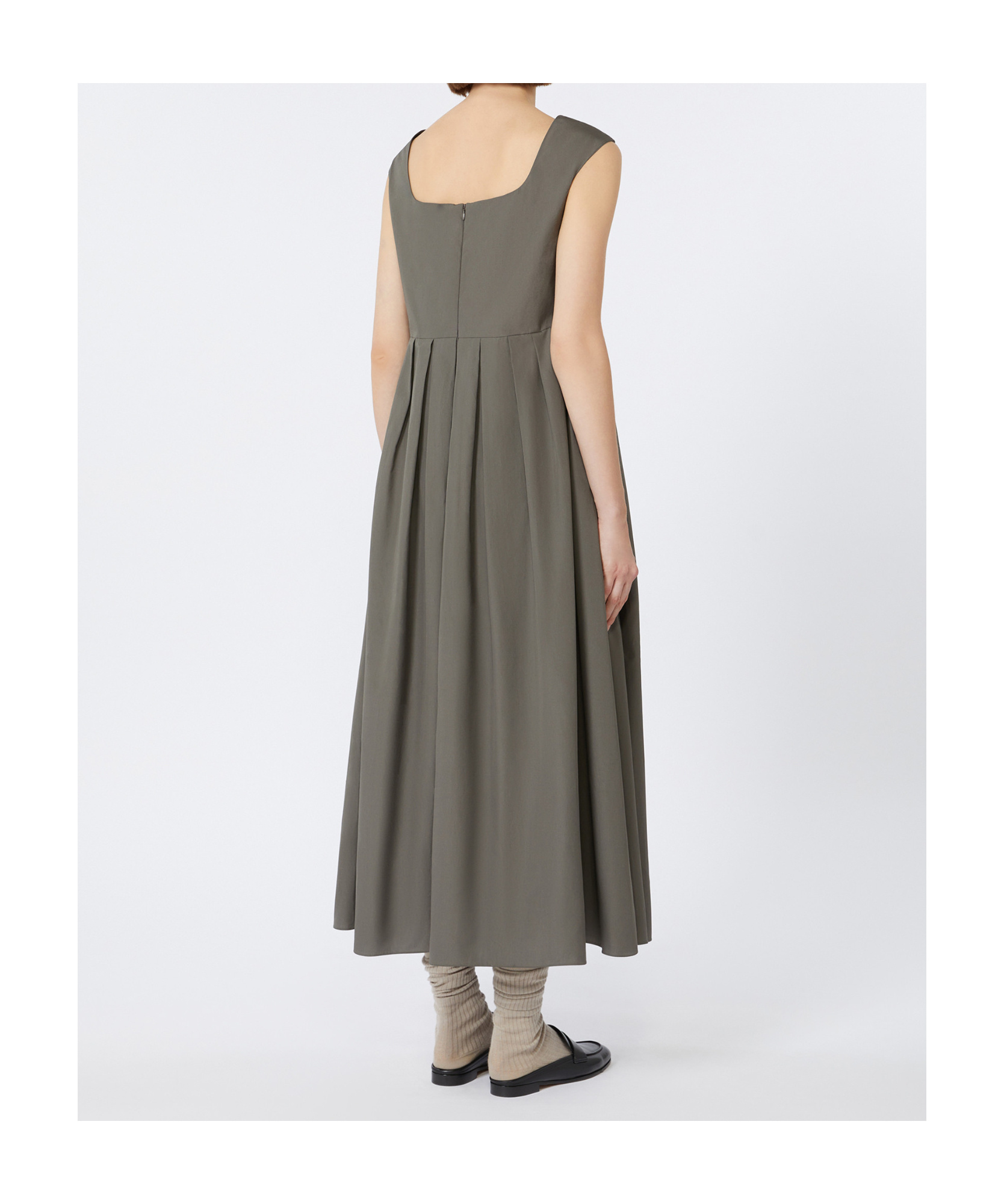 Max Mara Long Pleated Poplin Dress In Gray