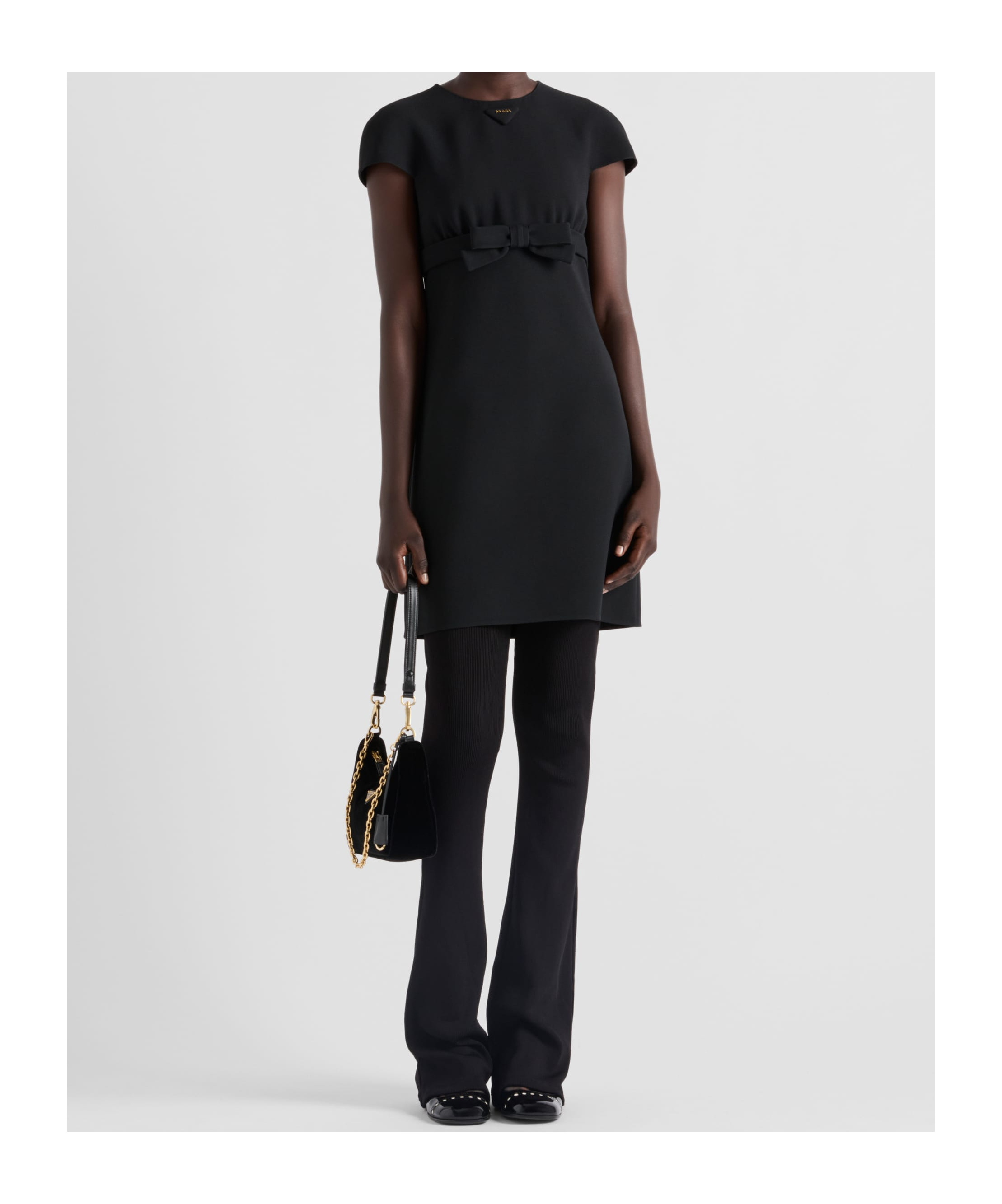 Prada Bow Sable A-line Mini Dress In Black