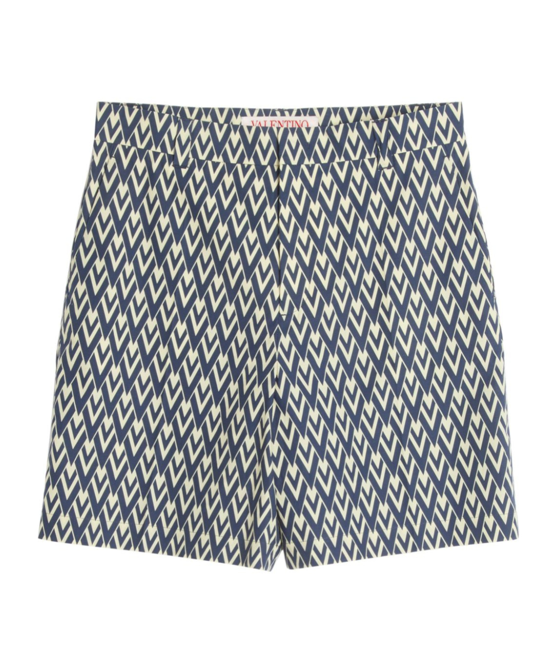 Valentino Bermuda Shorts In Cotton Poplin With All Over Toute La V Print In Gray