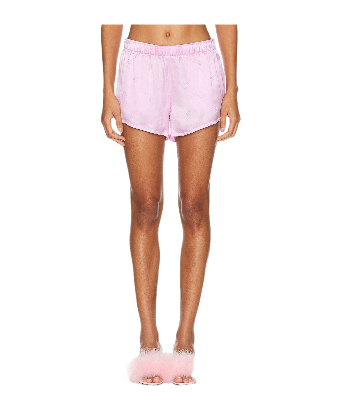 Balenciaga Silk Jacquard Running Shorts In Pink