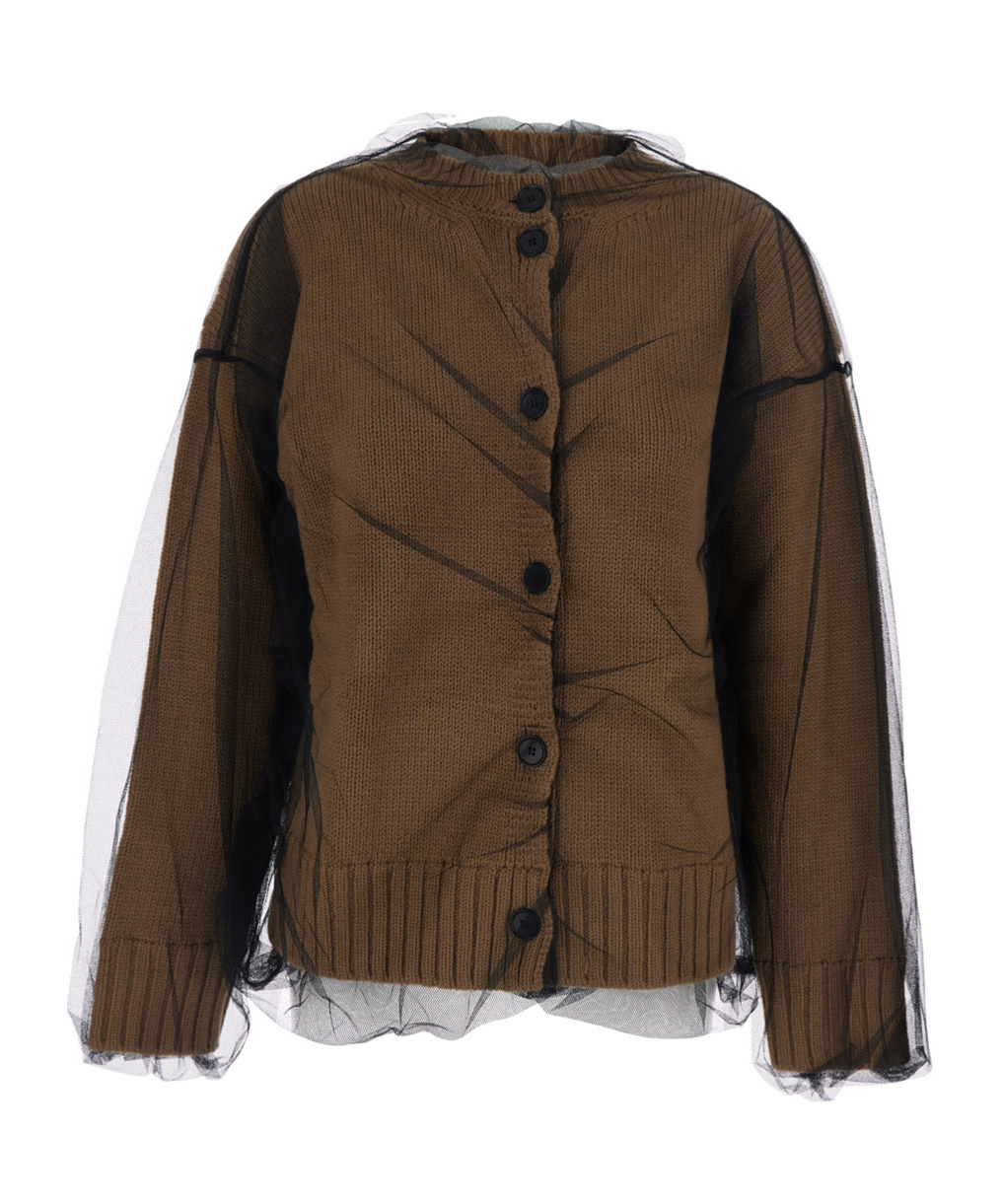 Msgm Sheer Layered Knitted Cardigan In Brown