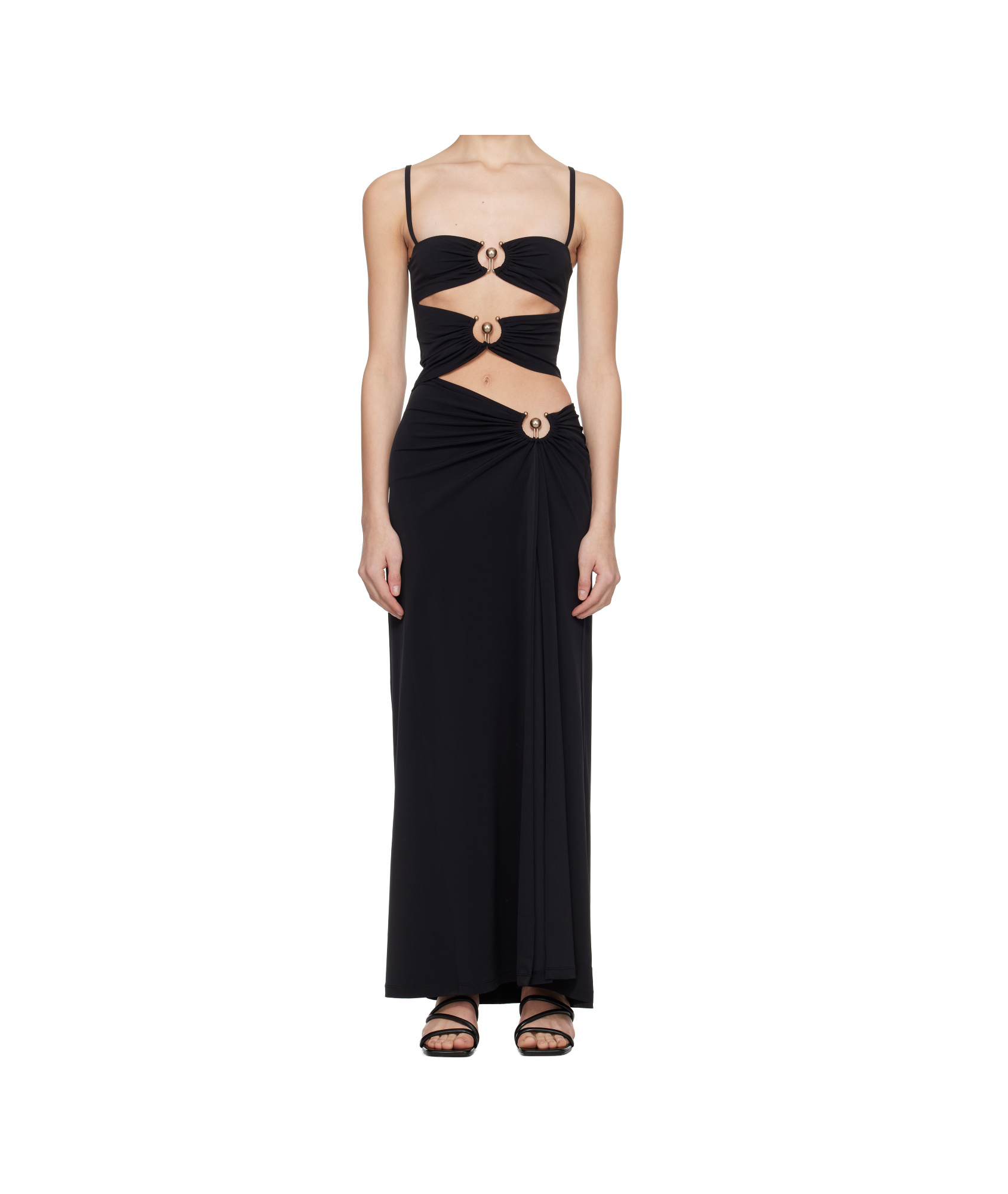 Christopher Esber Black Ruched Orbit Split Maxi Dress In Black