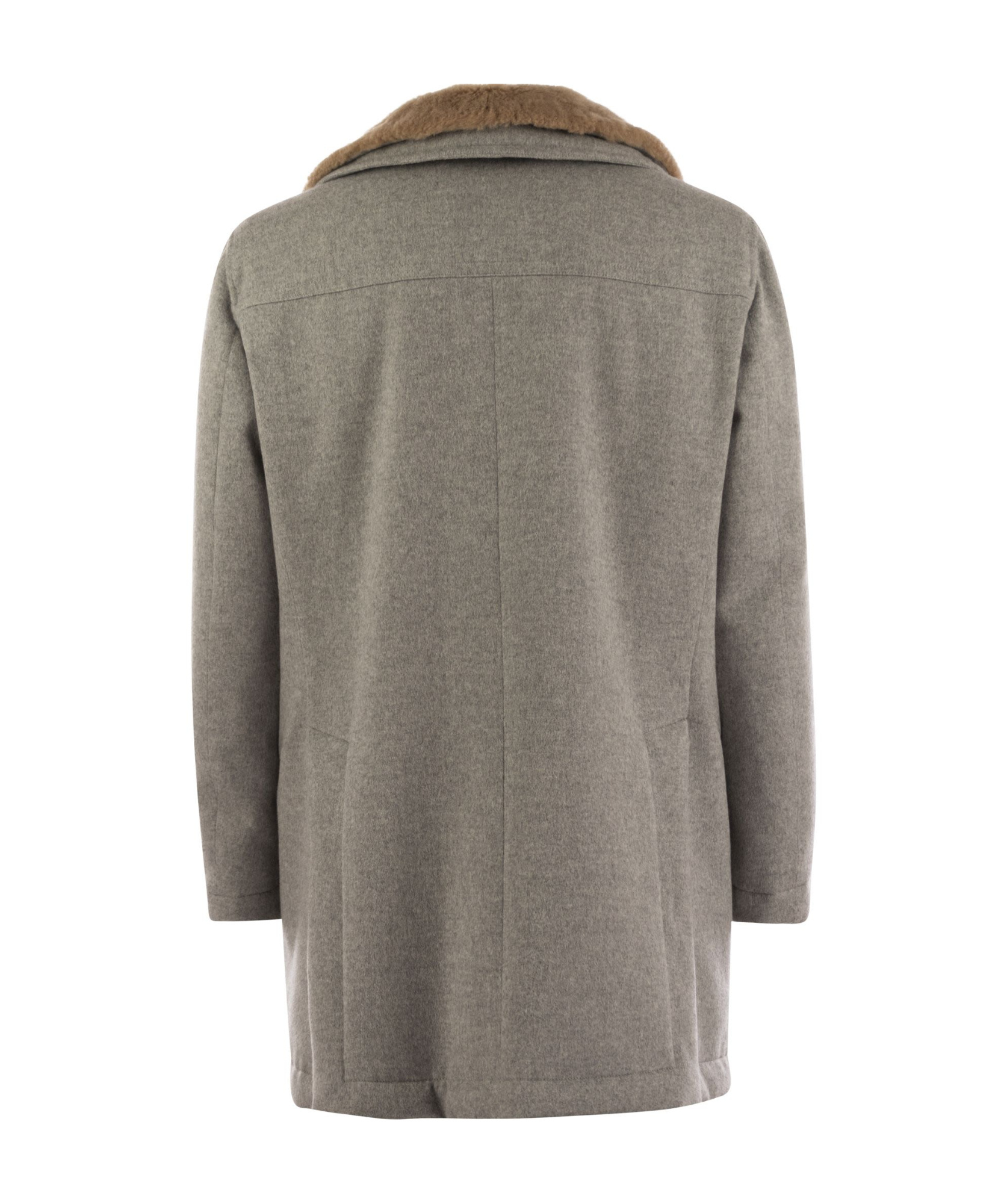 Brunello Cucinelli Luxurious Cashmere Jacket With Shearling Collar In Gray