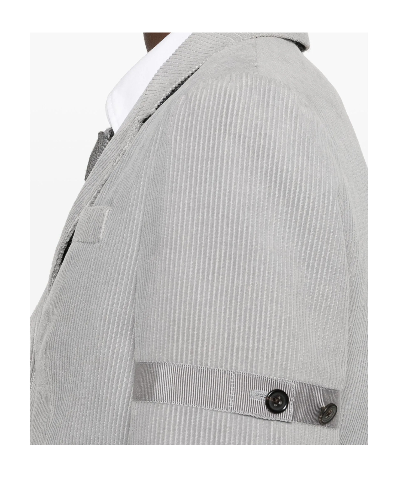 Thom Browne Corduroy Blazer With Grosgrain Trim And Vents In Gray