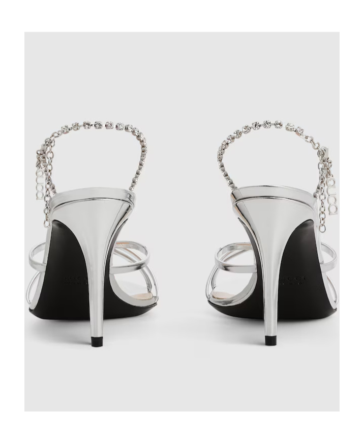 Gucci Crystal Chain High-heeled Sandals In White