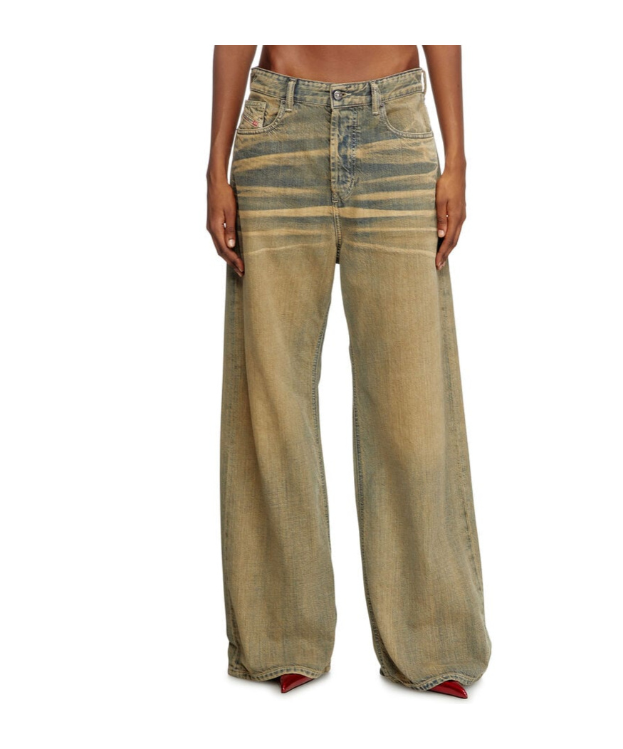 Diesel Straight-leg Jeans In Faded Beige Cotton In Green