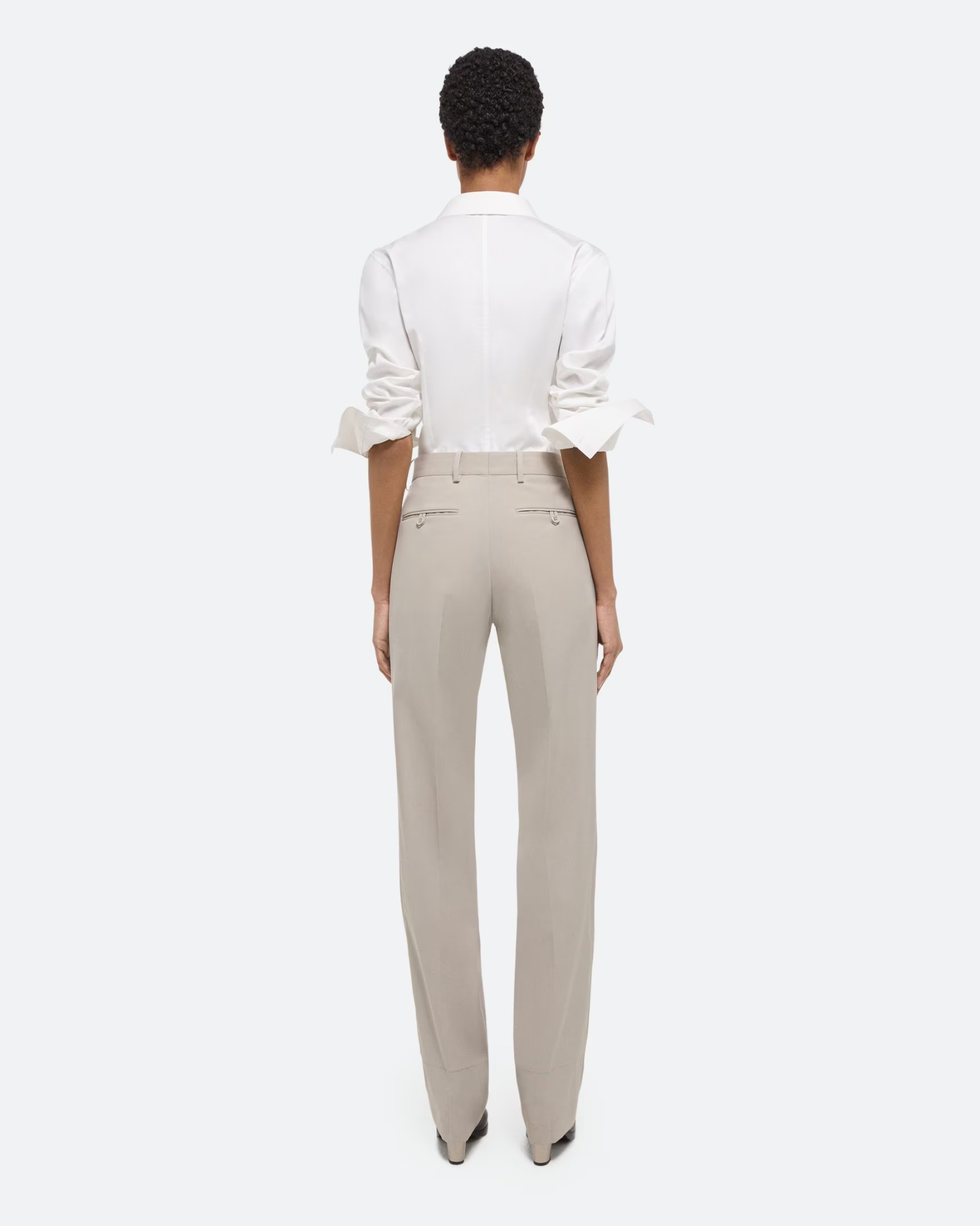Helmut Lang Belt Ring Shearing Wool Dress Trousers In White