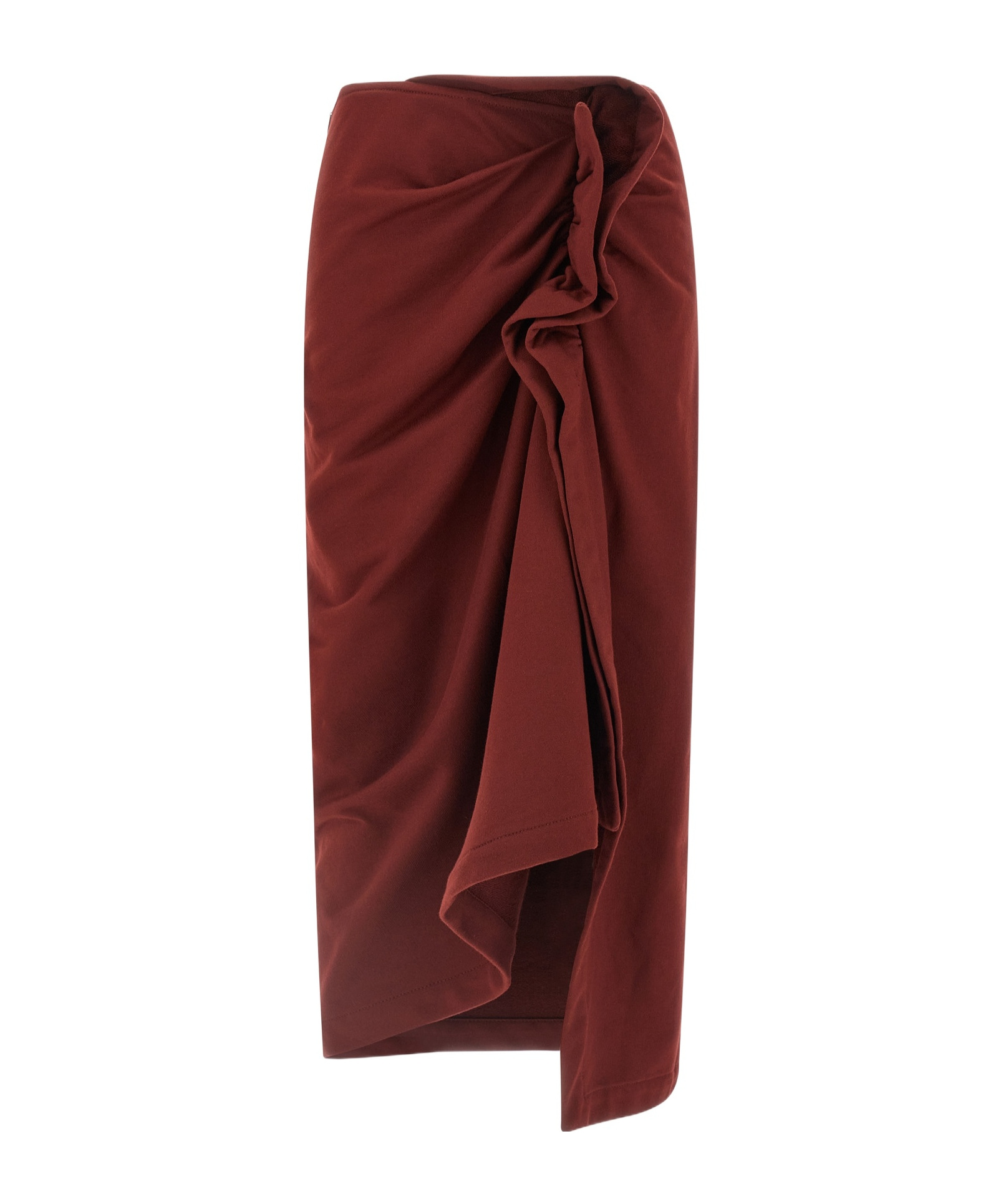 Dries Van Noten High Waist Midi Skirt With Ruffled Detail In Burgundy