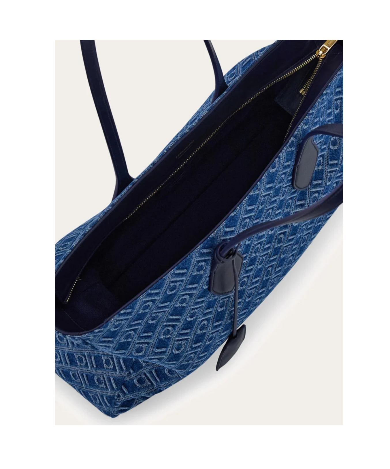 Ferragamo Monogram Tote Bag (l) In Blue