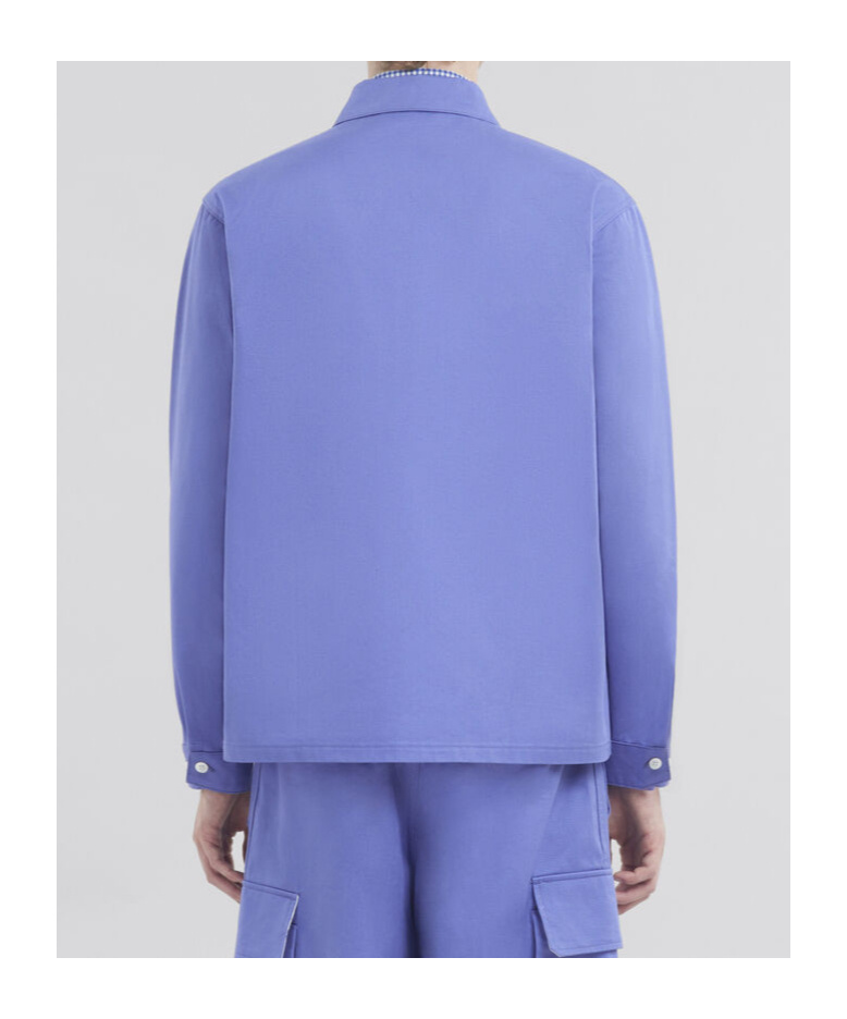 Shop Marni Indigo Organic Cotton Shirt With  Symbol In Blue