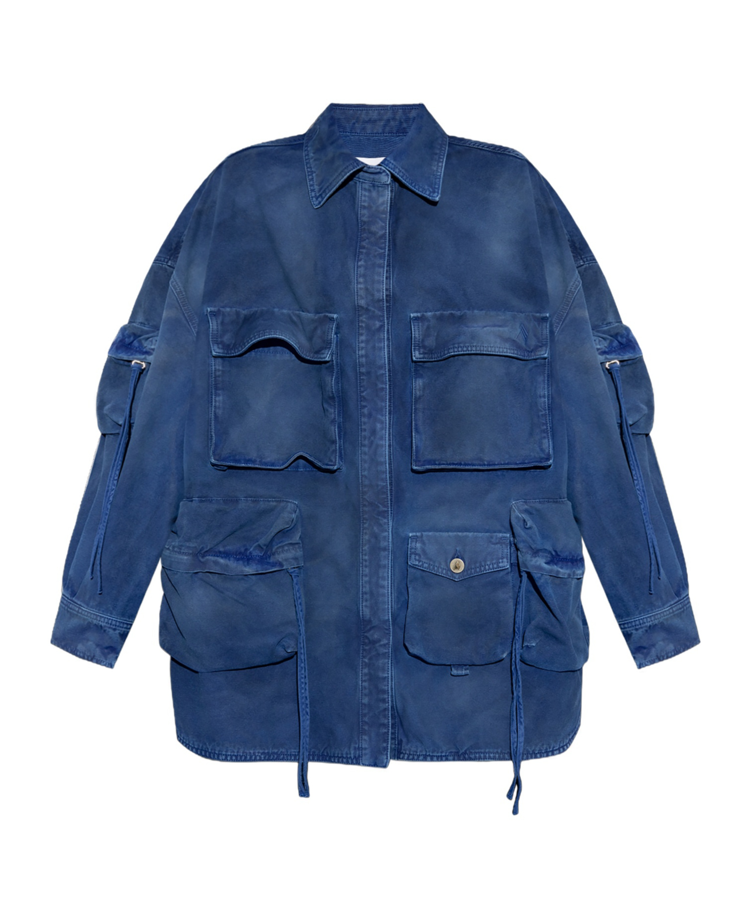 Attico Drawstring Collared Neck Jacket Front Pockets In Blue