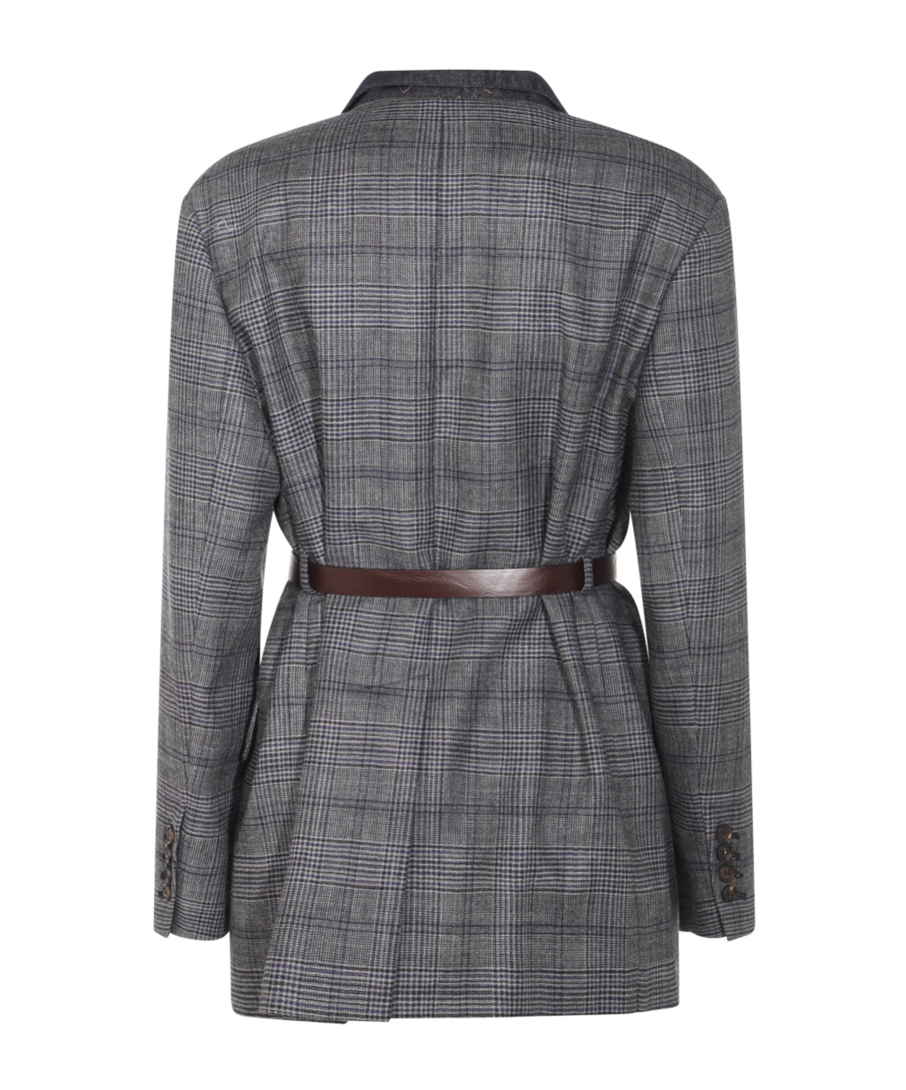 Brunello Cucinelli Waist Belted Checkered Pattern Blazer