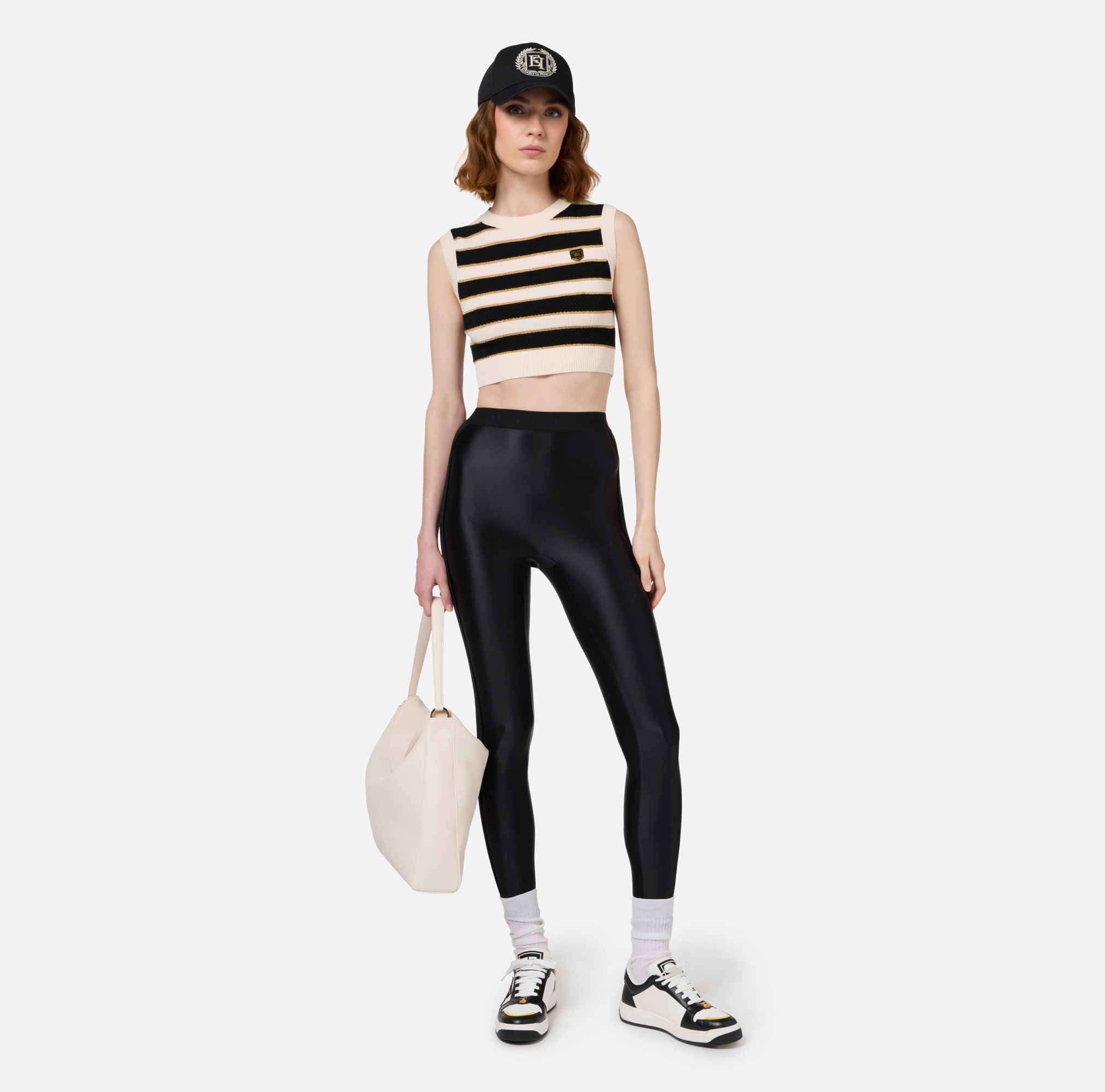 Elisabetta Franchi Logo-jacquard Leggings In Black