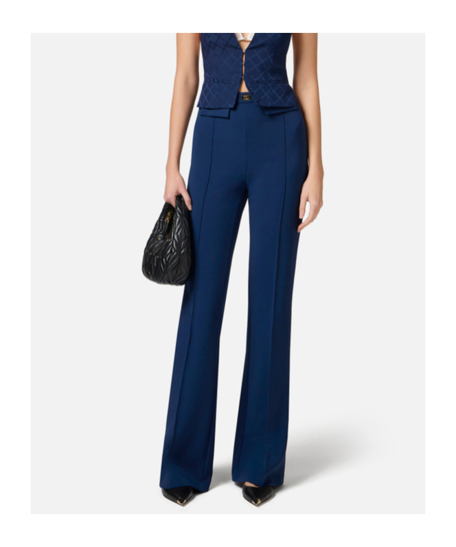 Elisabetta Franchi Casual Pants With Logo In Blue