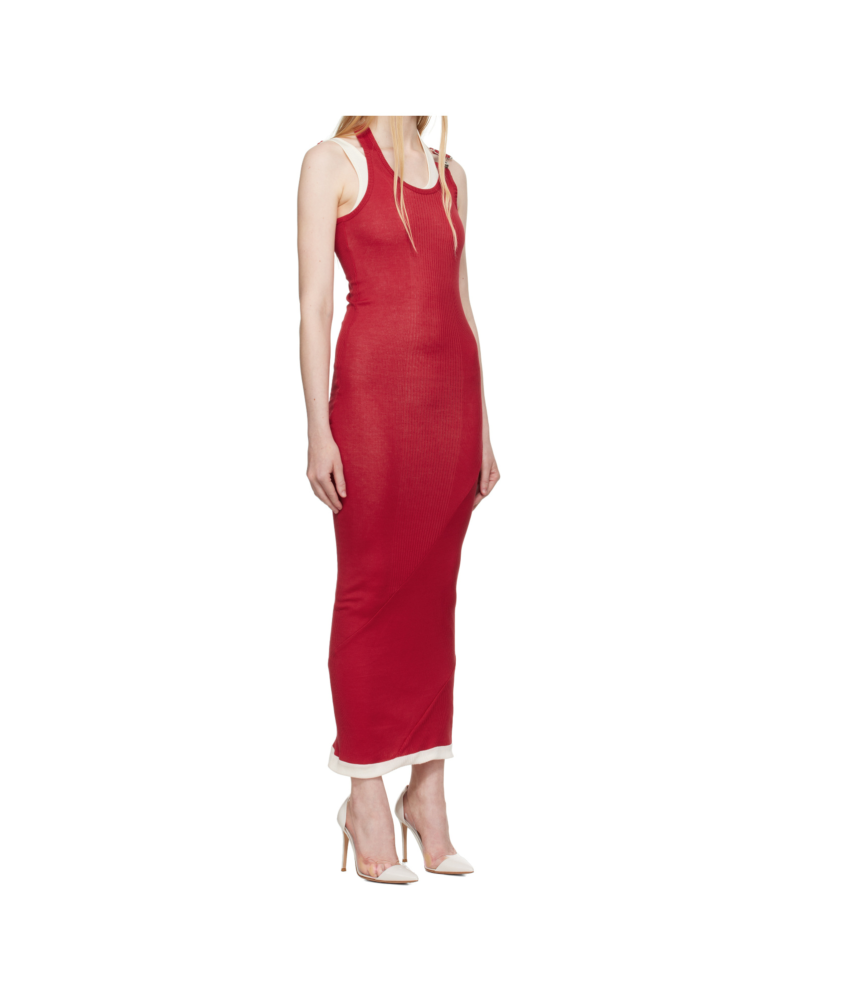Jean Paul Gaultier Cotton Ribbed Double Layer Dress In Red