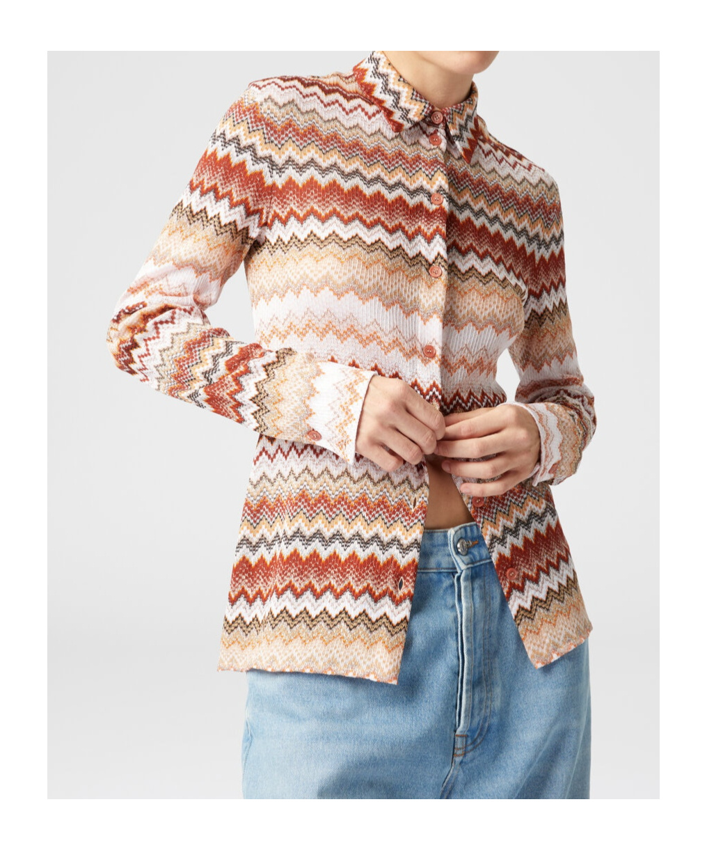 Missoni Metallic Zigzag Button-up Shirt In Pink