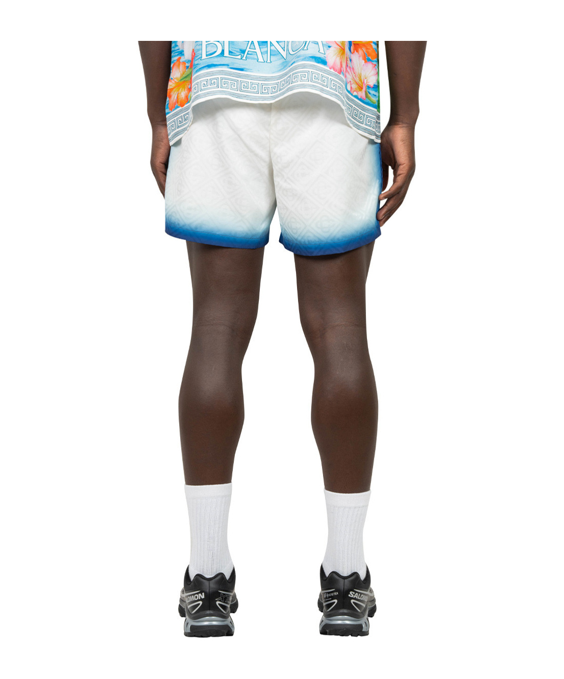 Casablanca White Swim Shorts With Elastic Waist And Logo Print On The Front In Tech Fabric Man In Green