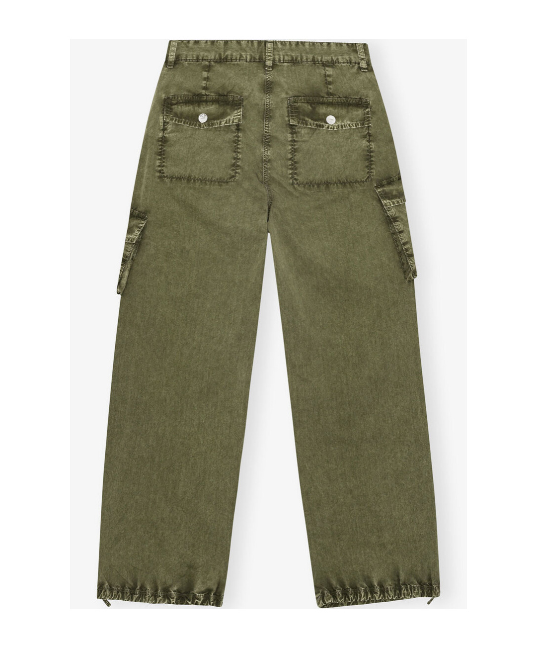 Ganni Green Washed Cotton Twill Trousers In Green